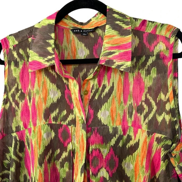 Zac & Rachel Size XL Bright Neon Tribal Flowy Layered Button Up - Picture 2 of 10